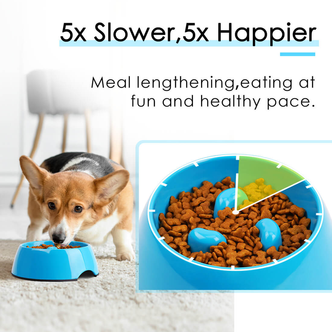 Ludlz Dog Slow Feeder Bowl, Non Slip Puzzle Bowl - Anti-Gulping Pet Slower Food Feeding Dishes - Interactive Bloat Stop Dog Bowls - Durable Preventing